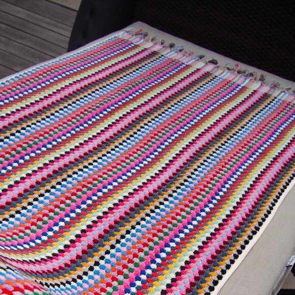 Large Rainbow Double Sided Multi Color Pom Pom Colorful Turkish Beach Bath Towel - Picture 6 of 9